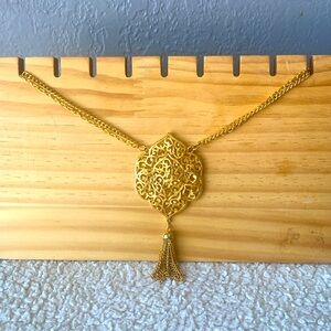 1960s Retro Vintage Pendant Double Chain Signed Necklace Excellent